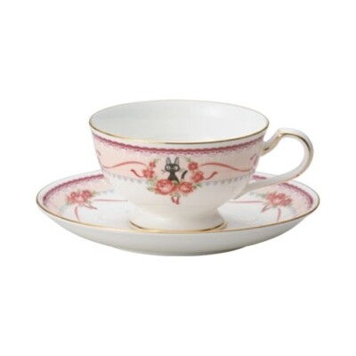 Ghibli Kiki's Delivery Service Jiji Cat Tea Cup Saucer Pink Noritake Bone China