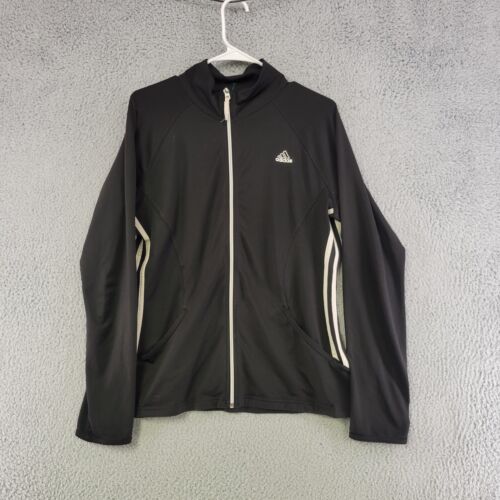Adidas Jacket Womens L Large Black Full Zip Mock Neck Athleisure Pockets - Picture 1 of 11
