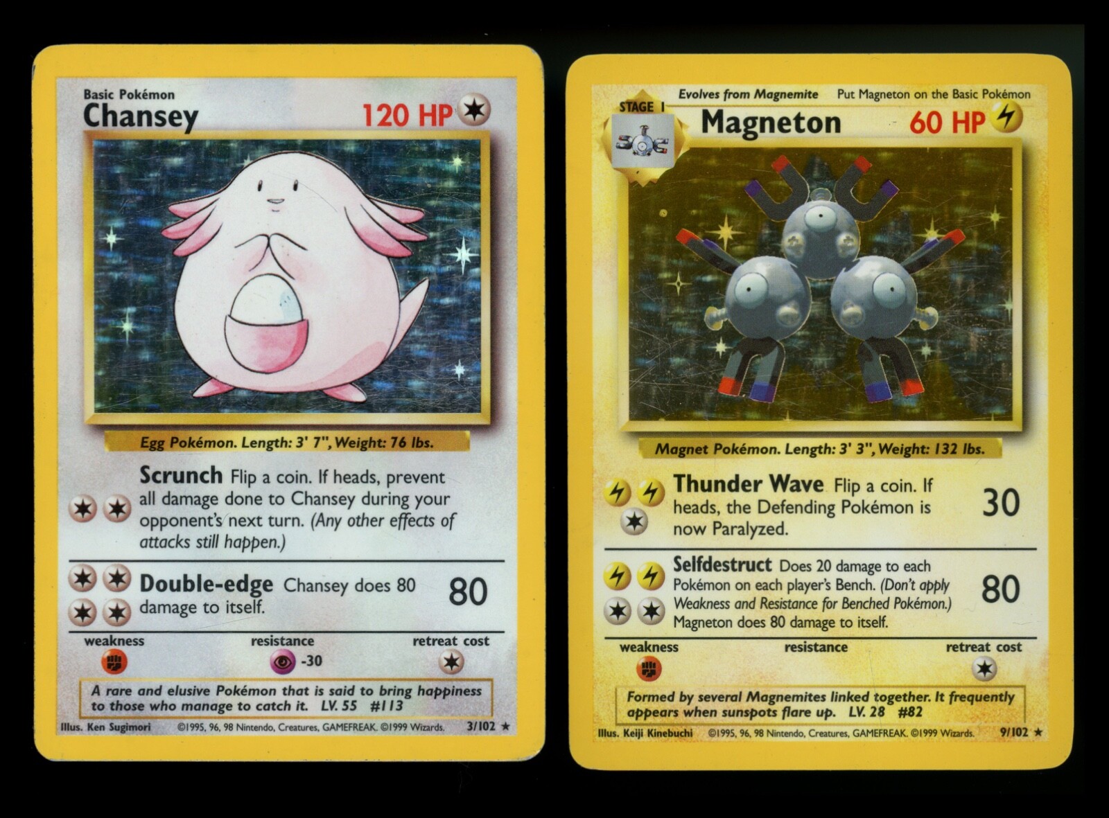 Magneton 9/102 Chansey 3/102 Base Set 1999 Holo Vintage Pokemon Card Lot WOTC
