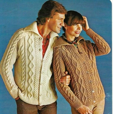 519 Men's & Ladies Aran Jackets 34-44" Vintage Knitting Pattern COPY