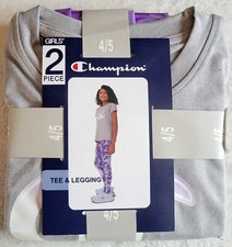 Girls Grey/Purple CHAMPION Short Sleeved Tee  Marbled Legging Set Size 4/5