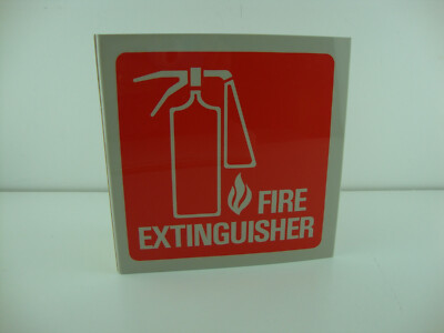 Vintage 1982 8'' x 8'' (3-D) Rigid Plastic Angle Fire Extinguisher Sign New