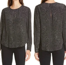Rails Roslyn Slate Python Top Luxe Satin Crepe Blouse Sz S Longsleeve Keyhole