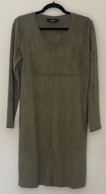 JOH Aurora SHIFT DRESS Olive Green FAUX SUEDE Long Sleeve PULLOVER Pockets  Small | eBay