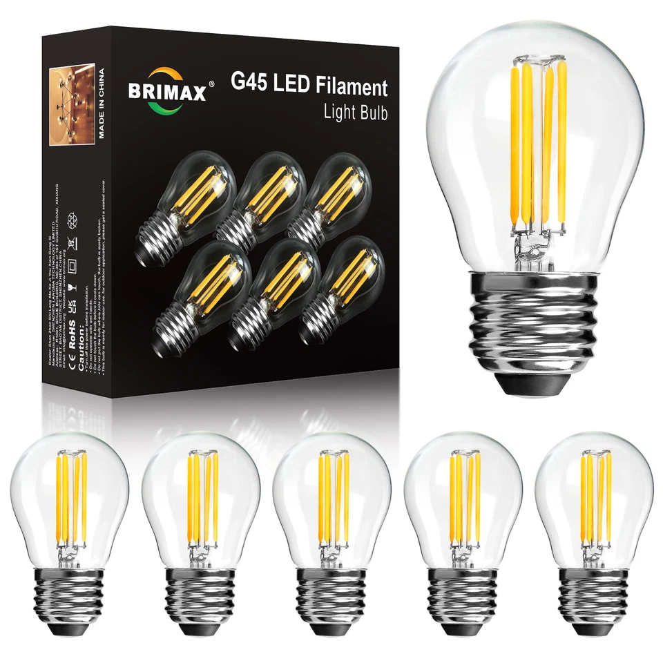 E26 LED Light Bulbs G45 Dimmable Globe Chandelier Bulb Soft White 60W Equivalent - Image 2 of 4