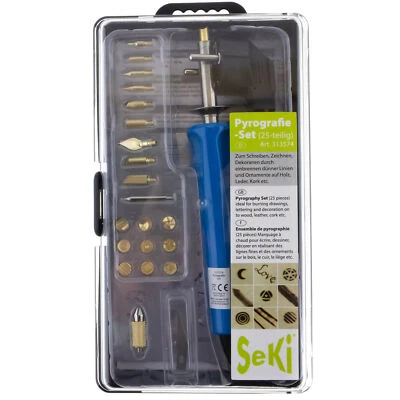 SEKI Brandmalerei Lötkolben Set, 25-teilig, Pyrografie-Set, Brandmalkolben für Holz,