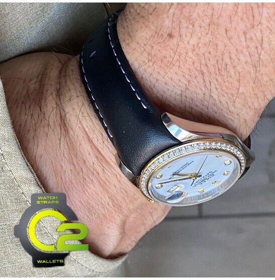 20mm BLACK Calfskin leather curved (fitted) Band Strap Rolex 20mm BLACK Calfskin leather curved (fitted) Band Strap Rolex