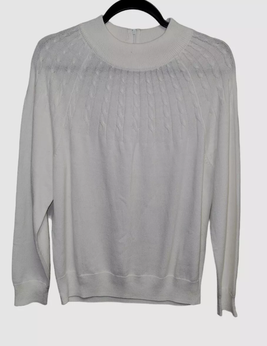 The TOG SHOP Women s M Ivory Long Sleeve Back Zip Mock Turtleneck