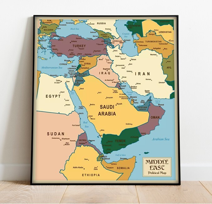 Middle East Map Lebanon Israel Palestine West Bank Syria Iraq Iran