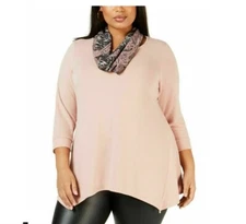 NY Collection Womens Plus Size 2X Pastel P 3/4 Sleeve Handkerchief Hem Tunic NEW