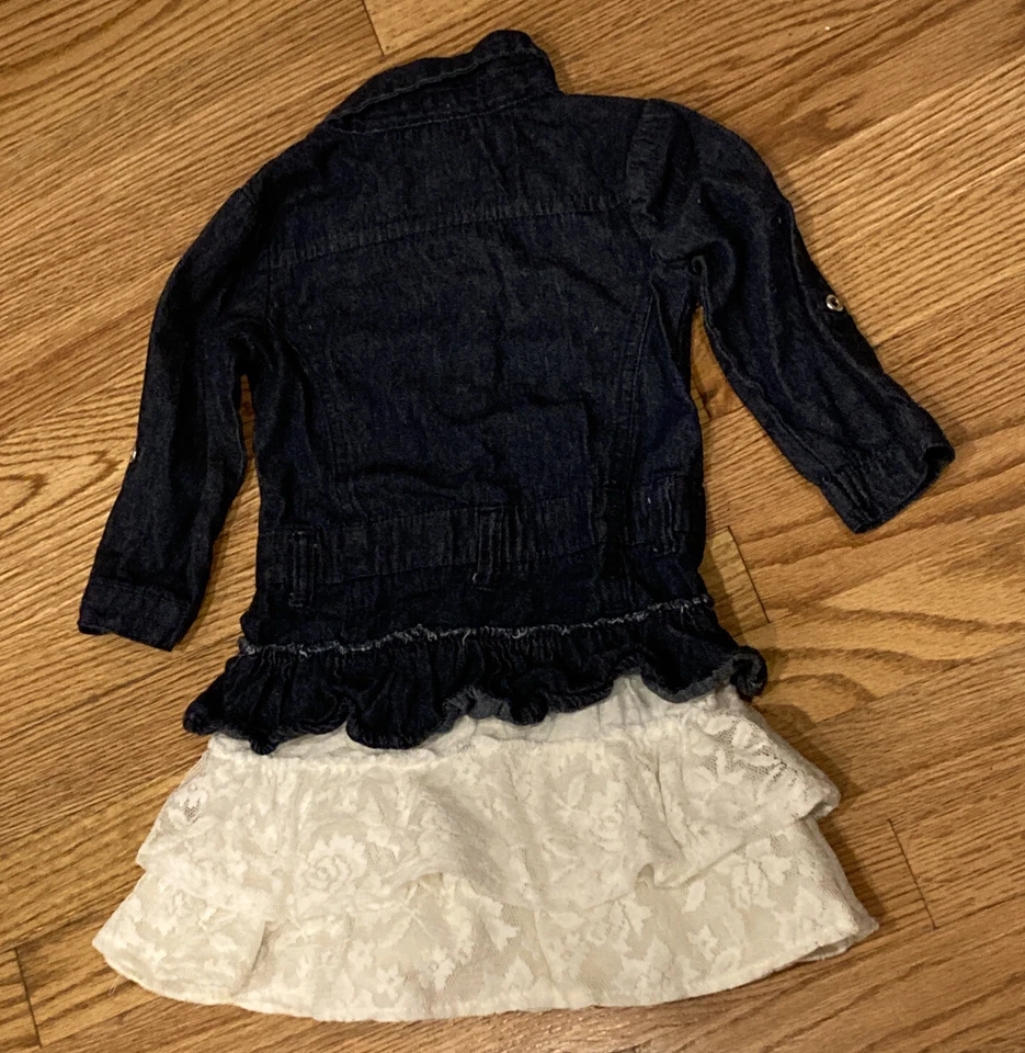 Vestido de mezclilla talla 4 para niñas Polo de EE. UU. Encaje Volantes Logo Manga larga Foto 4 de 4