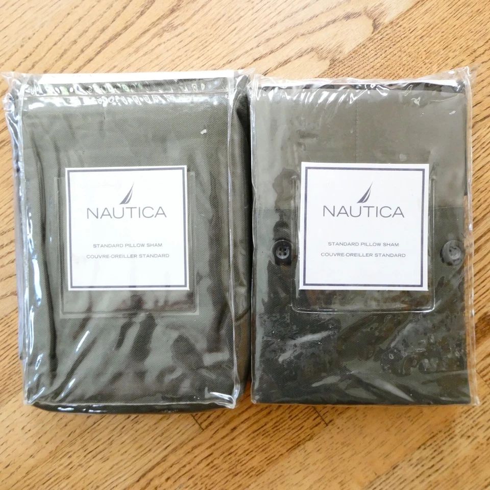 Funda de almohada estándar Nautica Cabin Fever oliva macizo 2 algodón totalmente nueva Foto 2 de 4