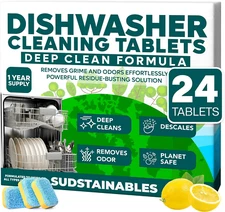 Dishwasher Cleaner and Deodorizer Tablets, 24 Pack – Dishwasher Cleaning Tablets