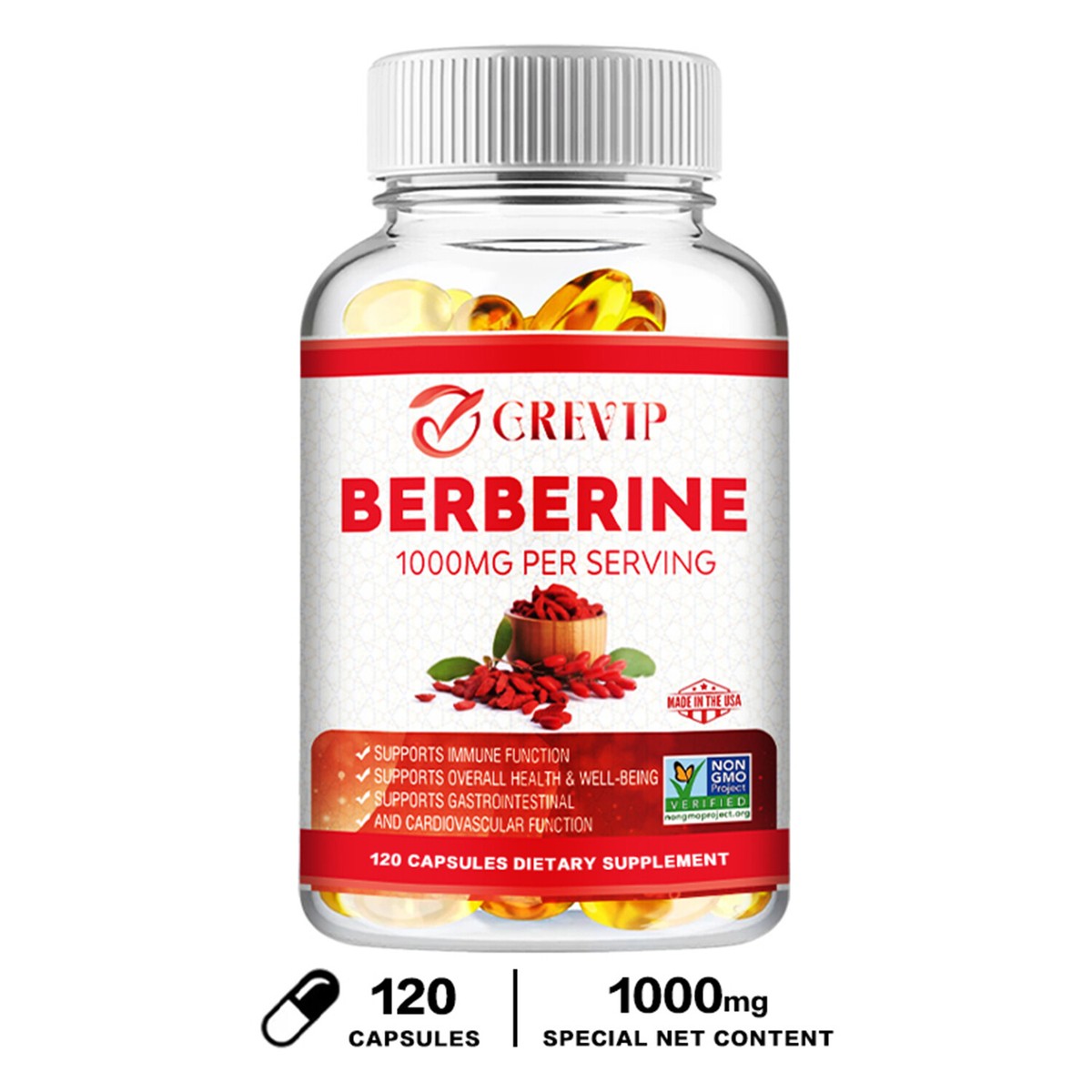Berbérine 1000 Mg - Soutien Cholestérol, Santé Cardiaque, Gestion Du Poids - Capsules Naturelles