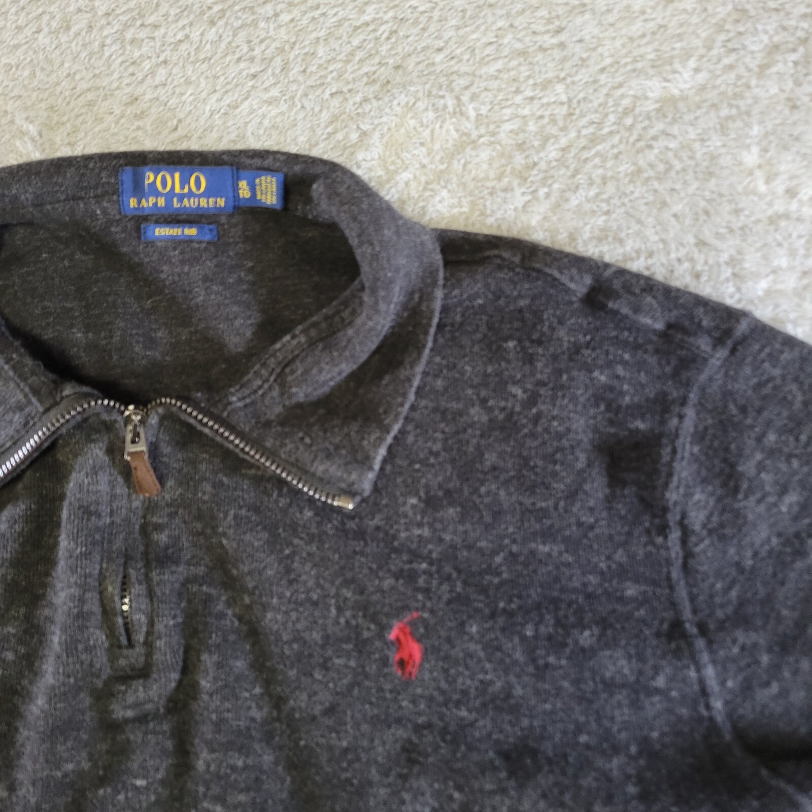 Polo Ralph Lauren Estate maglione costine uomo XL nero felpa rosso pony 1 4 zip