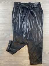 City Chic Medium Pant Simply PU Paper Bag Waist Roll Cuff Faux Leather New NWT