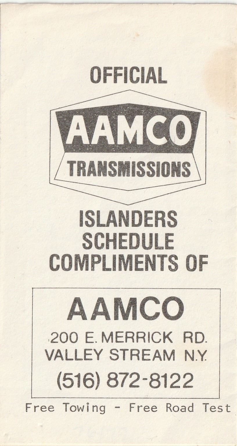 HTF 197677 NHL' NEW YORK ISLANDERS Hockey Pocket Schedule [AAMCO Transmissions] eBay