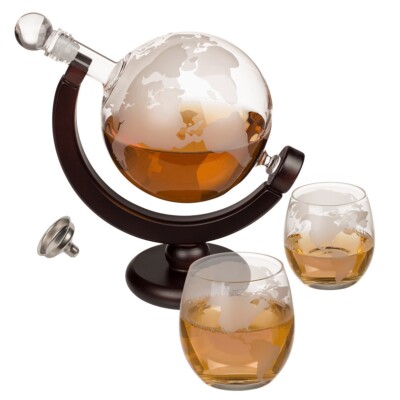Whisky Karaffe Dekanter Globus Weltkarte Weltkugel Whiskey Set ca. 900mL 6 tlg.