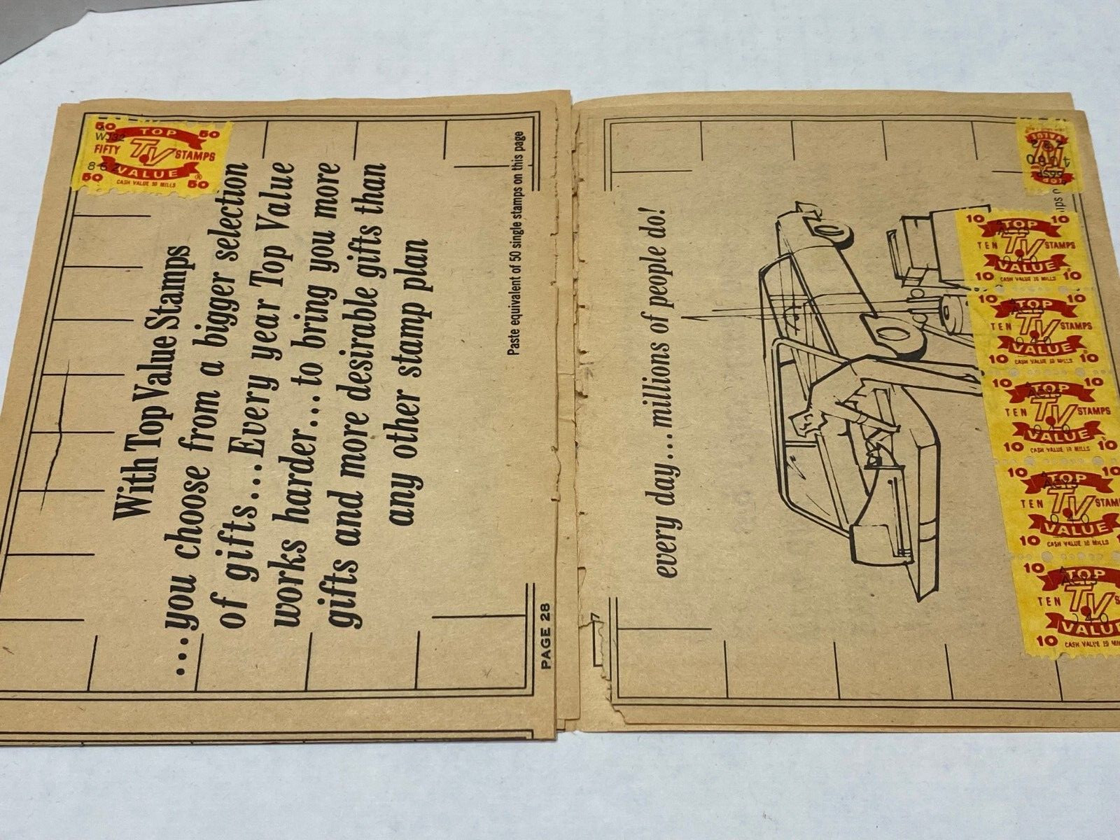 VINTAGE 1966 TOP VALUE STAMPS SAVER BOOK - 8 PAGES FILLED WITH STAMPS