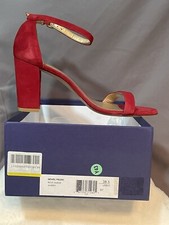Stuart Weitzman Nearly Nude Rojo Suede Block Heel Sandal New Sz 8 w/box