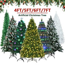 4FT 5FT 6FT 7FT Christmas Tree with Lights Artificial Tree Bushy Holiday Decor