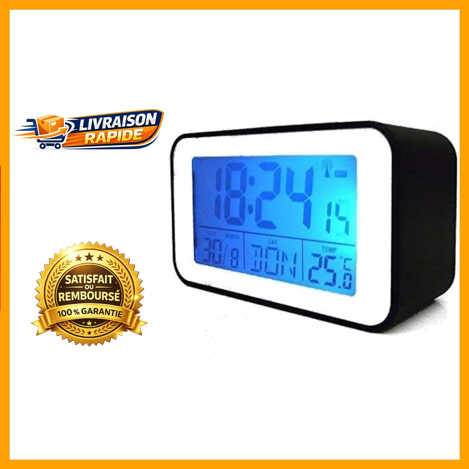 Horloge numérique réveil matin thermomètre intérieur compact pour table de nuit
