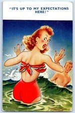 Beach Bathing Beauty It's Up To My Expectations Here Taylor Signed Postcard
