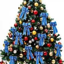 12 Glitter Christmas Bows - Wreath Bows, Tree Ornaments for Christmas Party Deco