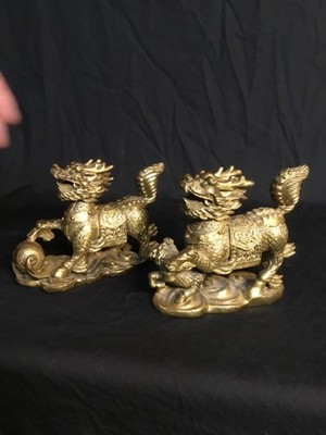 brass statue qi lin, horse dragon pair brass, nice