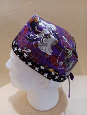 Haunted House Halloween Men's Skull/Chemo Surgical Scrub Hat/Cap Handmade