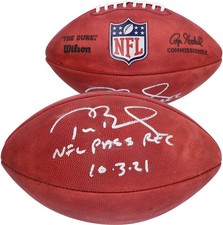 Tom Brady Buccaneers Signed Wilson Duke Pro Football w/NFL Pass Rec 10/3/21 Insc