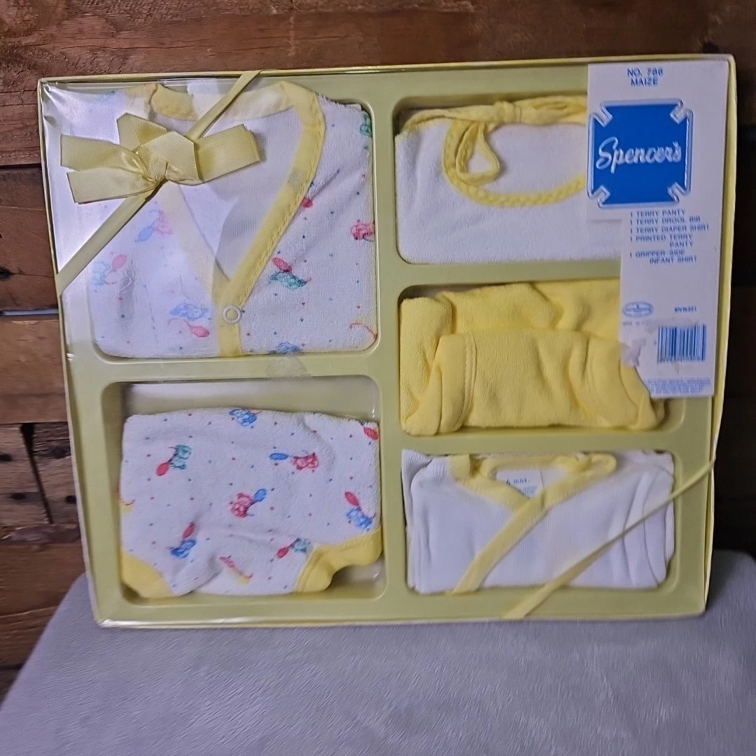 Vintage 786 Spencer's Yellow Baby Clothes Terry Set For New Born Baby NIB