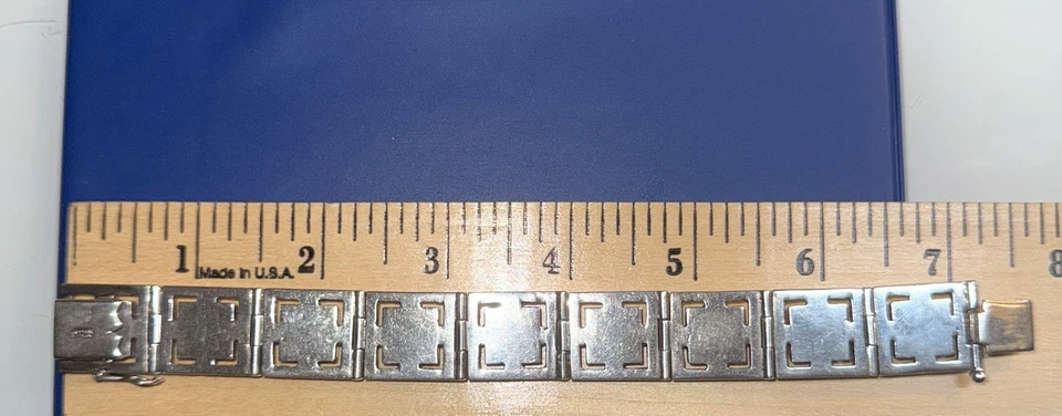 Pulsera pesada plata esterlina 56,9 g madreperla hecha a mano panel de eslabones cuadrados Foto 4 de 4