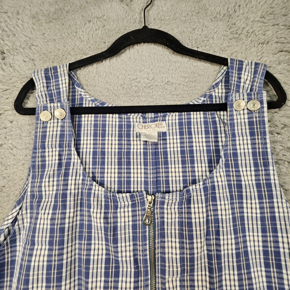 VTG Cherokee Denim Mini Jumper Dress Sz 24W Plaid Zip Cottage 90s Grunge READ!!! - Image 3 of 4