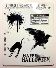 Tim Holtz Cling Rubber Stamps SPOOKY STUFF CMS068 halloween raven poison splat