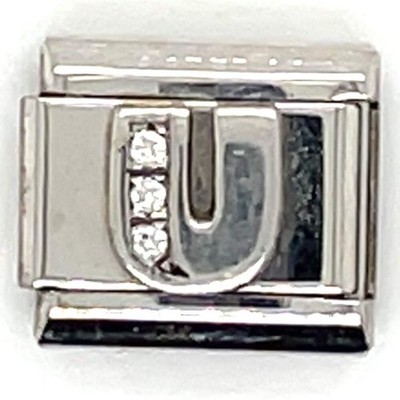 Klassischer Buchstabe  U -Glied Nomination 'Silver Shine' Zirkonia