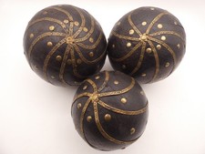 3 Vintage Wooden Ball With Embossed Brass Early 20th C. 5” & 4''  Width