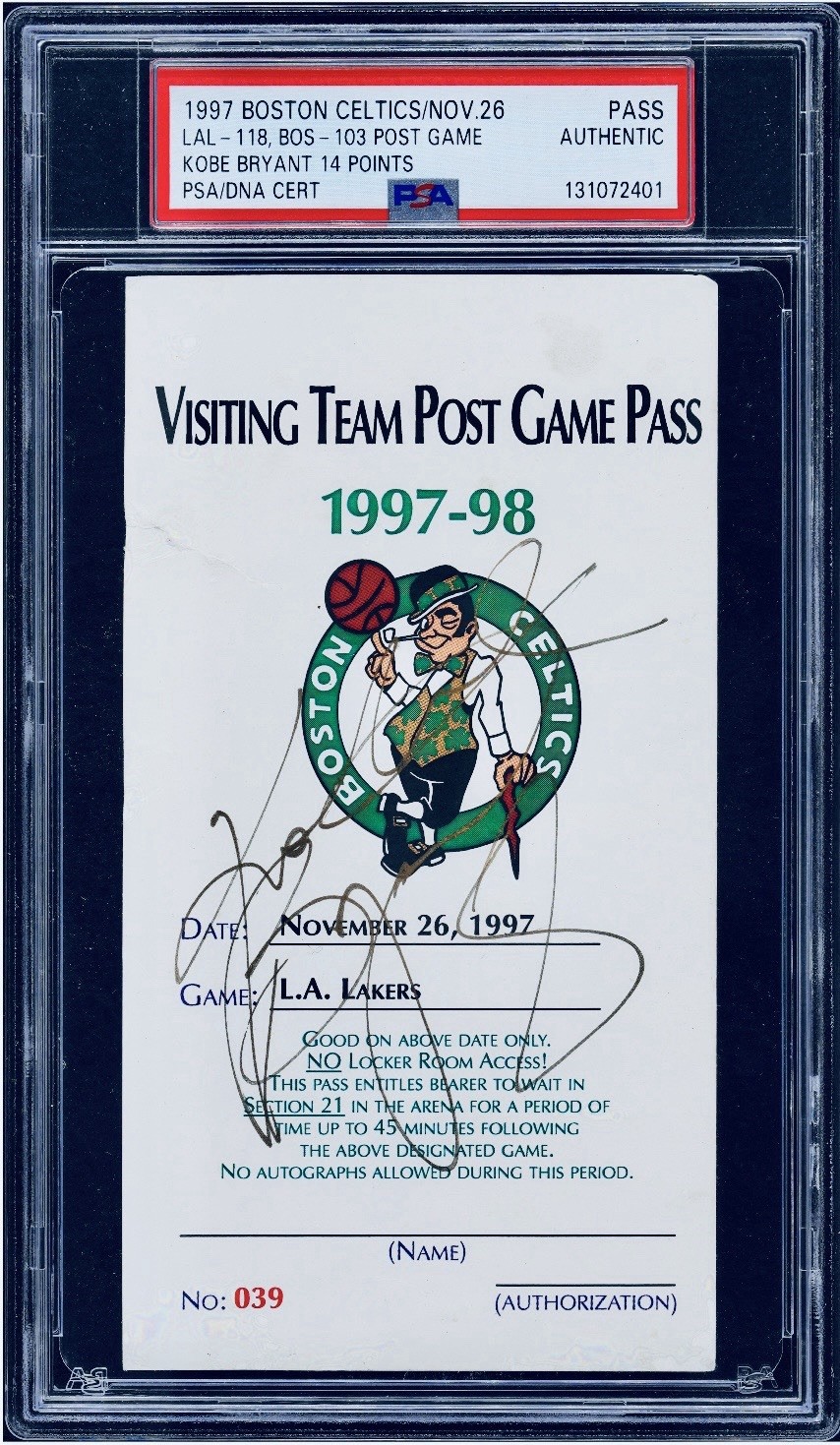 Kobe Bryant Signed 1997 NBA Pass RARE Full Signature Autograph 2nd Yr PSA/DNA