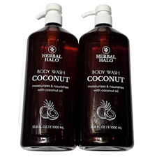 2 Pack Herbal Halo Body Wash Coconut Moisturizing & Nourishes 33.8oz 0.89 per gallon