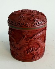 alte chin. Rotlack-Dose, Deckeldose, China, geschnitzter Drache