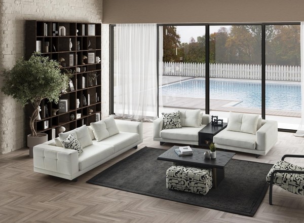Modernes WeißEs Wohnzimmer Set Aus Textil Und Holz-image