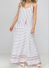Charli Carenna Striped Maxi Dress in White and Navy - Size 4