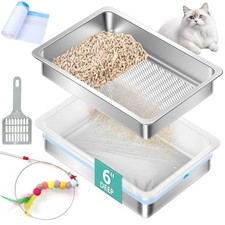 Stainless Steel Sifting Litter Box for Pine Pellets,Sifting Cat Litter Box fo...