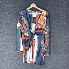 New Fashion Nova Mini Dress Women XL Blue Floral Short V-Neck Long Sleeve Casual