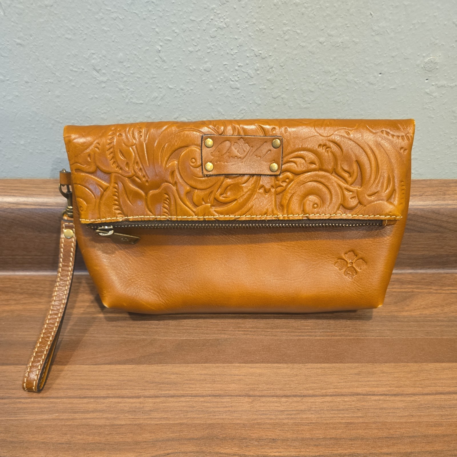 Patricia Nash Valerie Florence Fold-Over Zip Wristlet Tooled Leather Magnetic