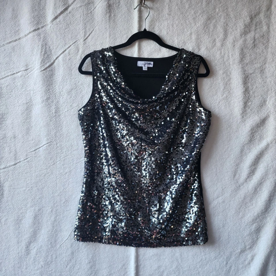 Camiseta sin mangas Calvin Klein negra lentejuelas talla PEQUEÑA cóctel fiesta Foto 2 de 4