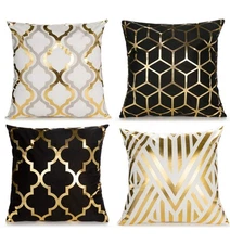 ZLINA Home Decorative Set of 4 Throw Pillow Covers Gold Foil Pillow Covers 18...