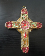 Ornate Gold-Toned Cross Christmas Ornament and/or Wall Hanging Religious