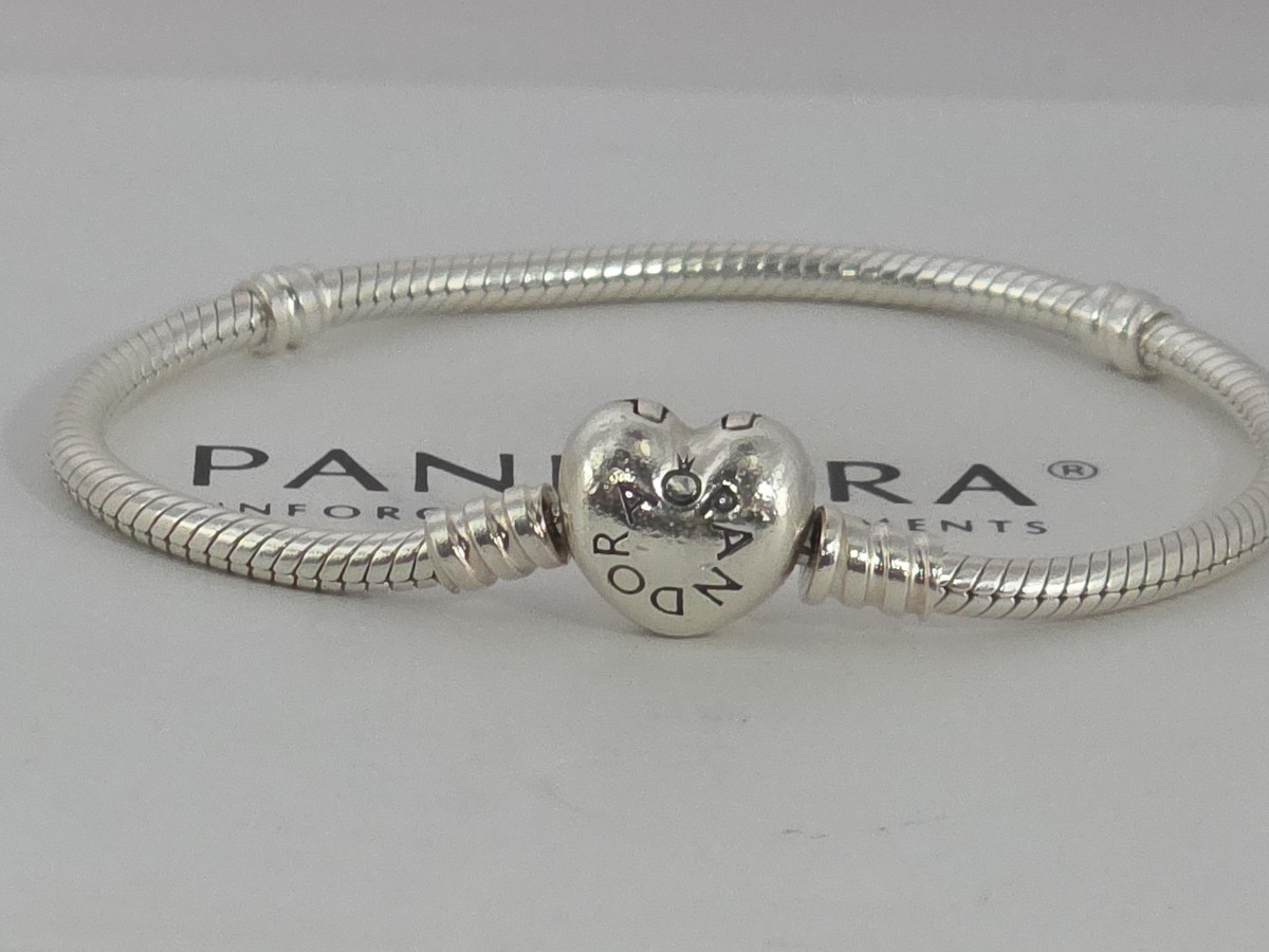 Pandora Sterling Silver Heart Clasp Snake Chain Bracelet #590719