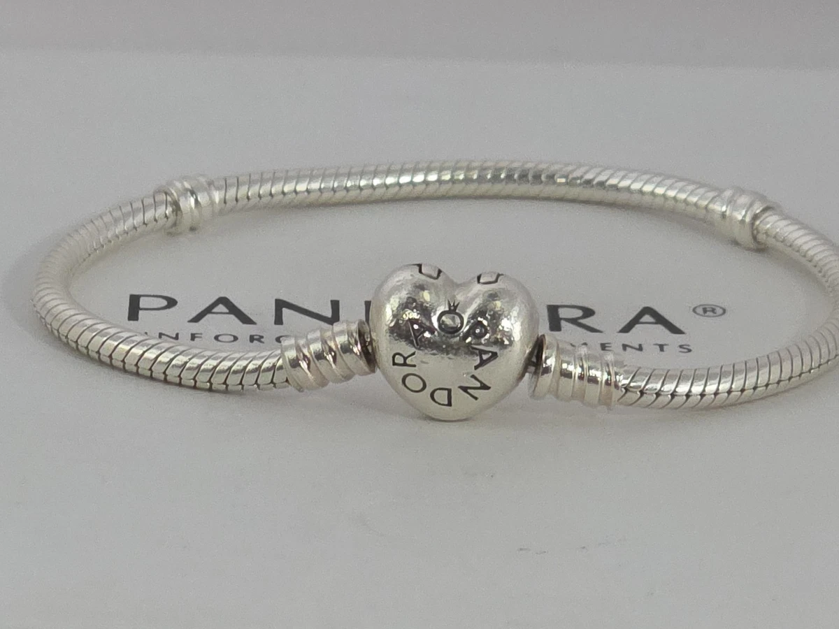 Pandora Sterling Silver Heart Clasp Snake Chain Bracelet #590719